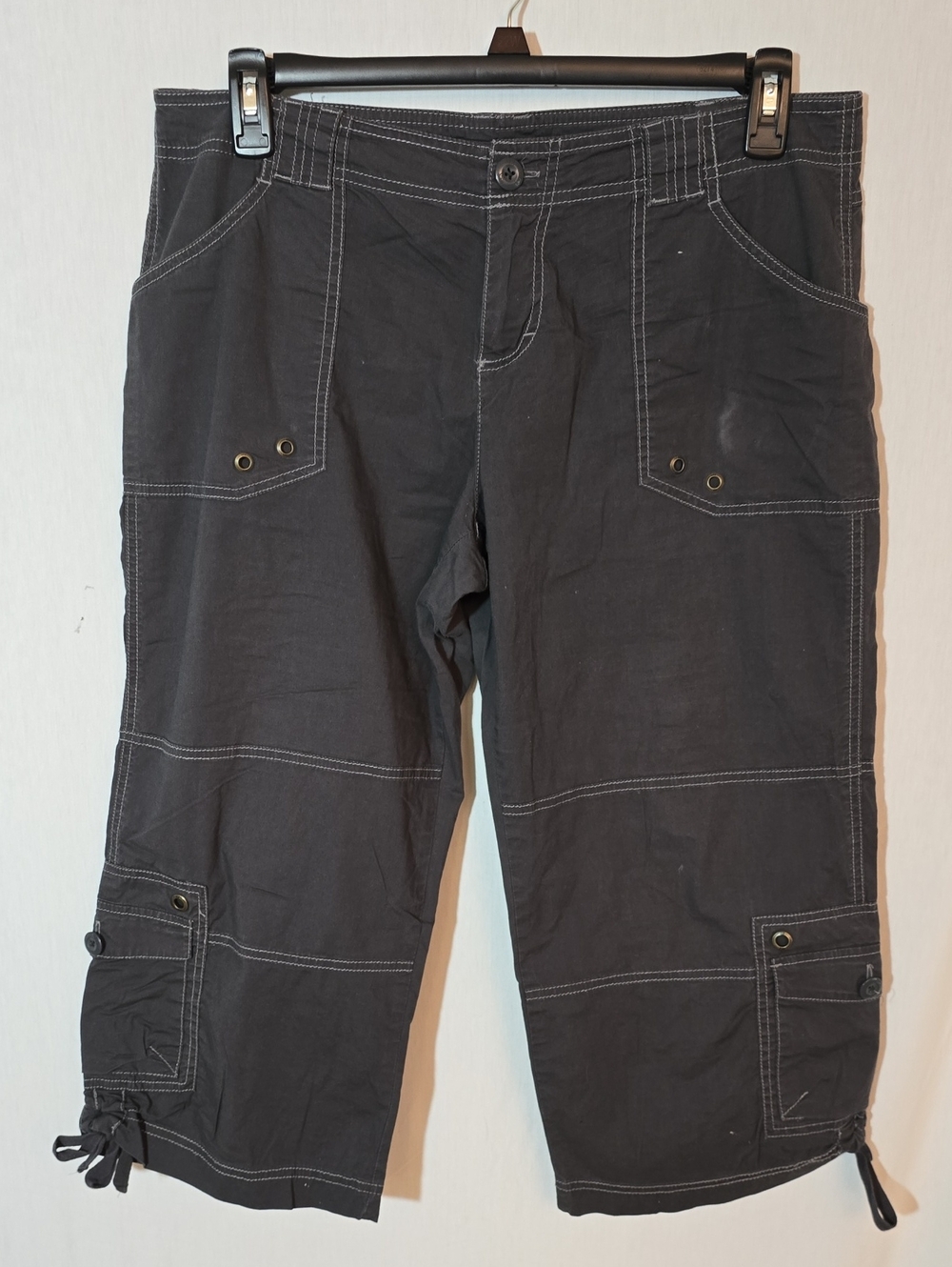 Women's Lucy Slate Cargo Capris with Contrast Stitching